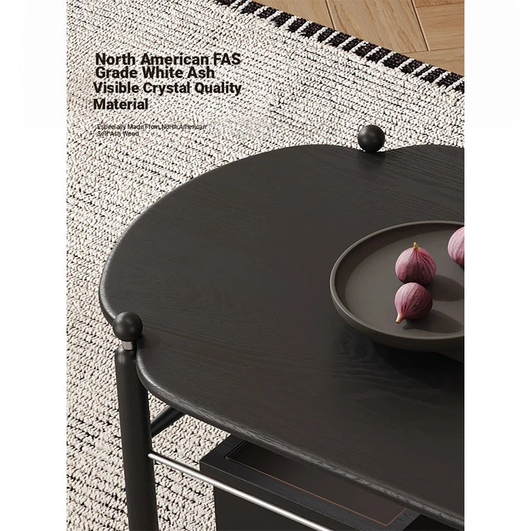 Stylish Black Ash Wood Coffee Table with Synthetic Leather Accents and Hidden Storage Space hsms-4919