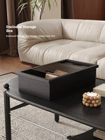 Stylish Black Ash Wood Coffee Table with Synthetic Leather Accents and Hidden Storage Space hsms-4919