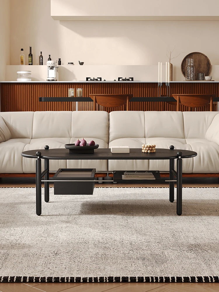 Stylish Black Ash Wood Coffee Table with Synthetic Leather Accents and Hidden Storage Space hsms-4919