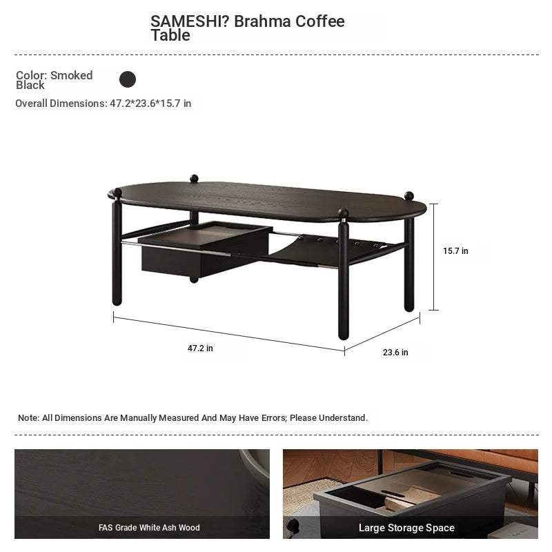 Stylish Black Ash Wood Coffee Table with Synthetic Leather Accents and Hidden Storage Space hsms-4919