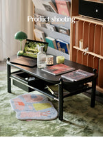 Stylish Black Ash Wood Coffee Table with Synthetic Leather Accents and Hidden Storage Space hsms-4919