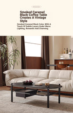 Stylish Black Ash Wood Coffee Table with Synthetic Leather Accents and Hidden Storage Space hsms-4919