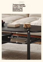 Stylish Black Ash Wood Coffee Table with Synthetic Leather Accents and Hidden Storage Space hsms-4919
