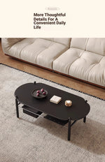 Stylish Black Ash Wood Coffee Table with Synthetic Leather Accents and Hidden Storage Space hsms-4919