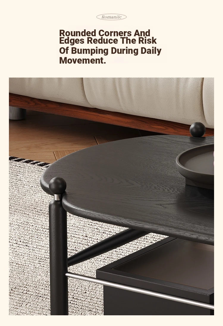 Stylish Black Ash Wood Coffee Table with Synthetic Leather Accents and Hidden Storage Space hsms-4919