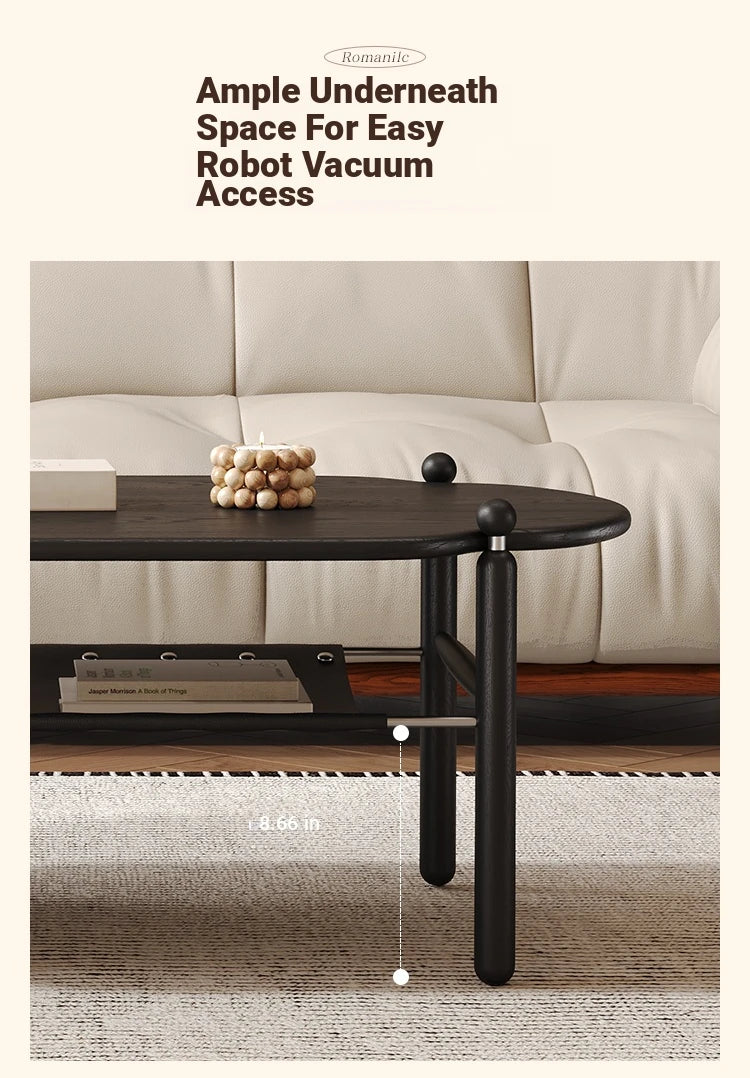 Stylish Black Ash Wood Coffee Table with Synthetic Leather Accents and Hidden Storage Space hsms-4919