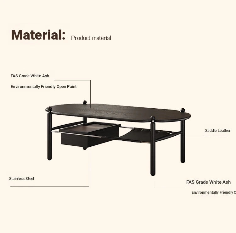 Stylish Black Ash Wood Coffee Table with Synthetic Leather Accents and Hidden Storage Space hsms-4919