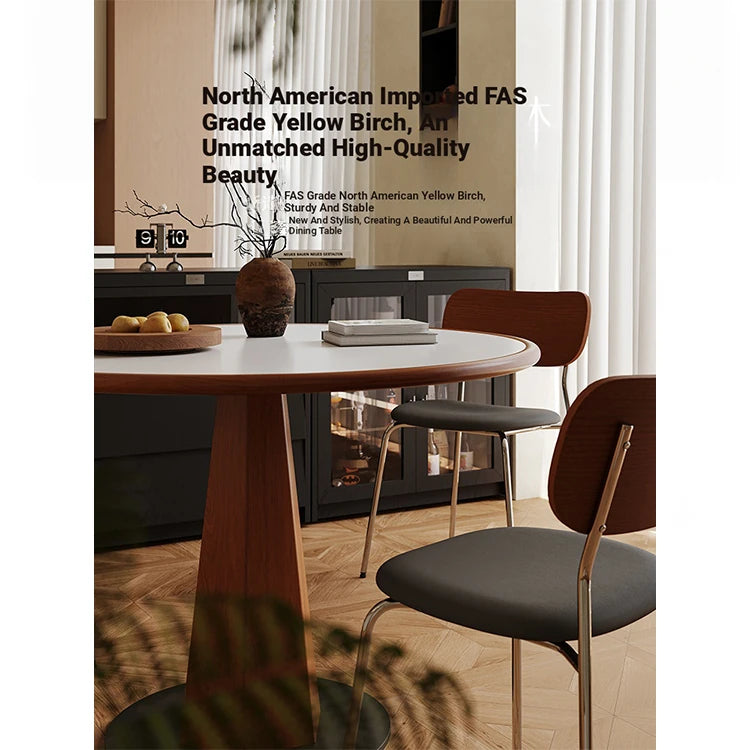 Elegant Round Solid Wood Dining Table with Ceramic Sintered Stone Top - Modern Home Furniture hsms-4920