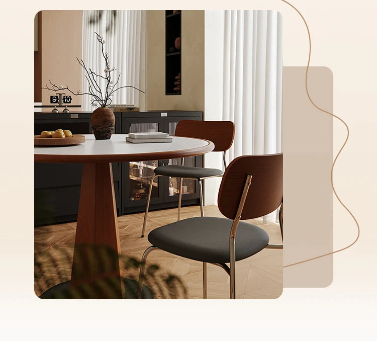Elegant Round Solid Wood Dining Table with Ceramic Sintered Stone Top - Modern Home Furniture hsms-4920