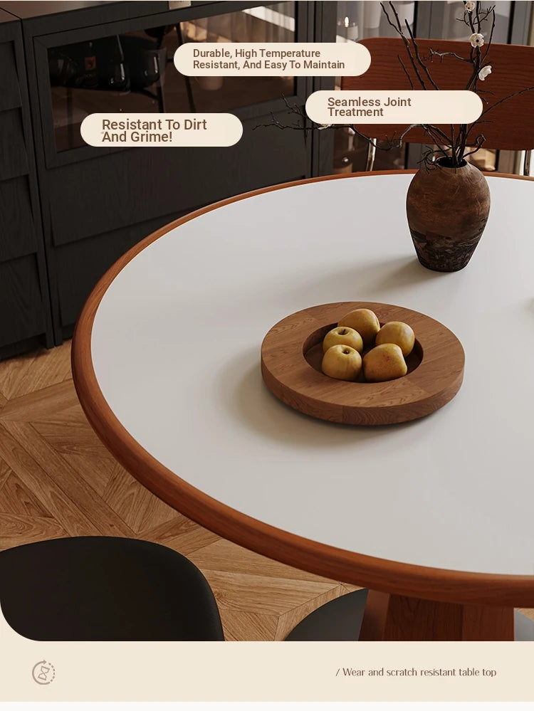 Elegant Round Solid Wood Dining Table with Ceramic Sintered Stone Top - Modern Home Furniture hsms-4920