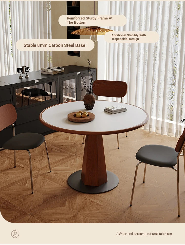 Elegant Round Solid Wood Dining Table with Ceramic Sintered Stone Top - Modern Home Furniture hsms-4920
