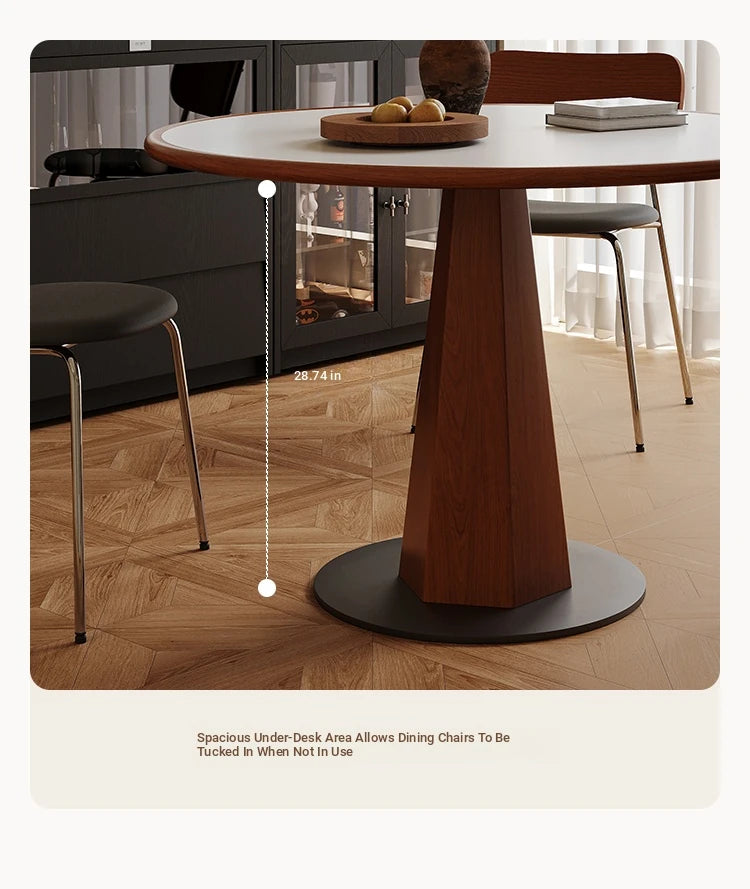 Elegant Round Solid Wood Dining Table with Ceramic Sintered Stone Top - Modern Home Furniture hsms-4920