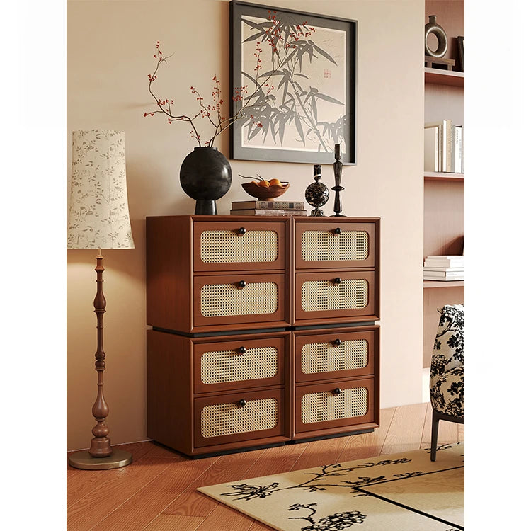 Solid Wood Ash Cabinet with Rattan Weaving - Stylish Storage Solution for Modern Interiors hsms-4922