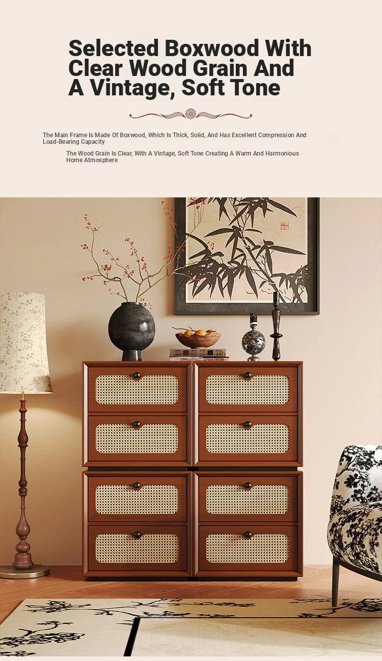 Solid Wood Ash Cabinet with Rattan Weaving - Stylish Storage Solution for Modern Interiors hsms-4922