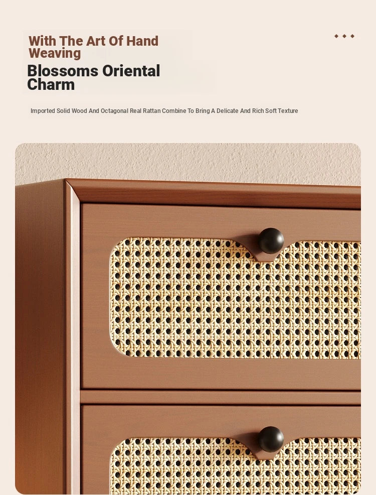 Solid Wood Ash Cabinet with Rattan Weaving - Stylish Storage Solution for Modern Interiors hsms-4922
