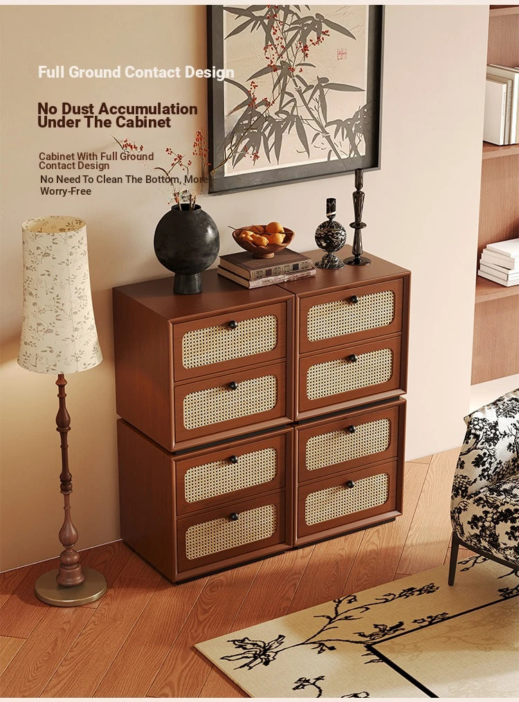 Solid Wood Ash Cabinet with Rattan Weaving - Stylish Storage Solution for Modern Interiors hsms-4922