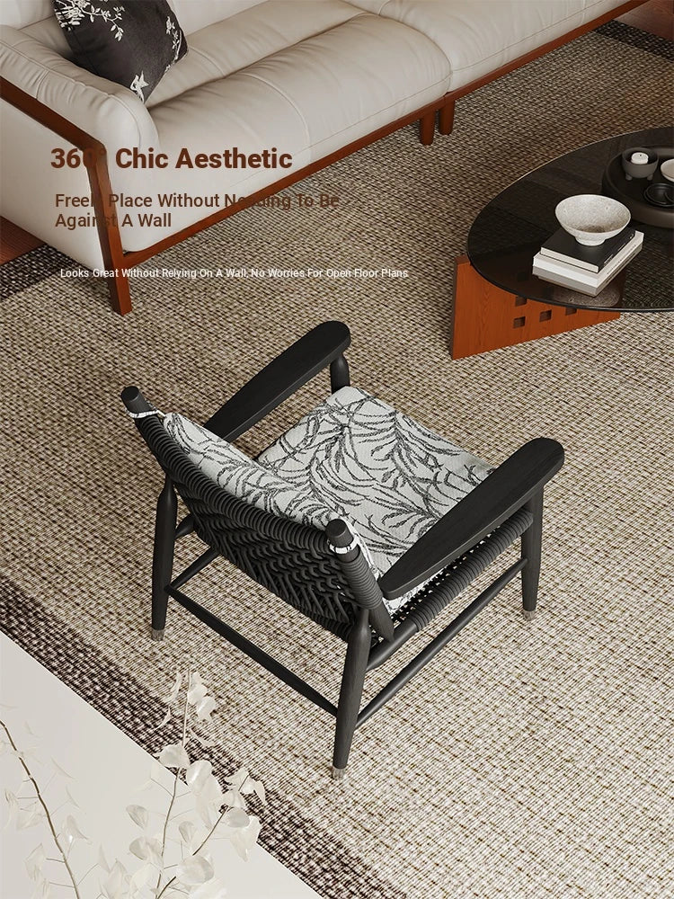 Stylish Ash Wood Accent Chair with Cowhide Leather Cushion - Perfect for Modern Living Rooms! hsms-4926