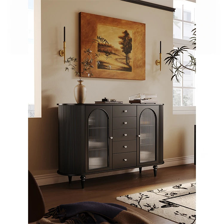 Elegant Solid Wood Cabinet with Glass and Ceramic Accents – Modern Storage Solution for Stylish Interiors hsms-4927