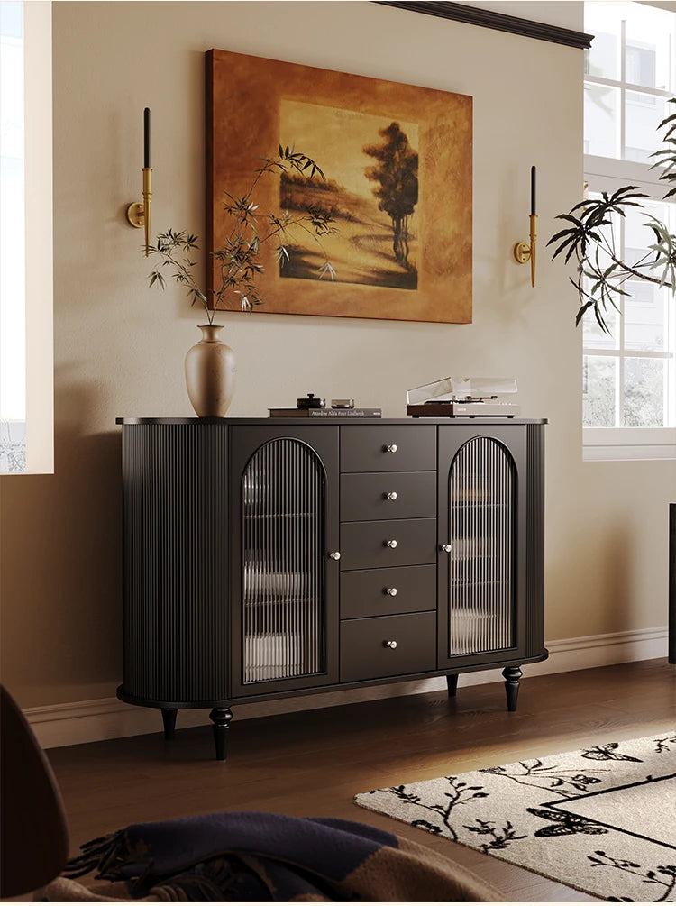 Elegant Solid Wood Cabinet with Glass and Ceramic Accents – Modern Storage Solution for Stylish Interiors hsms-4927