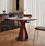 Stylish Solid Wood and Ceramic Sintered Stone Round Dining Table for Modern Interiors hsms-4929