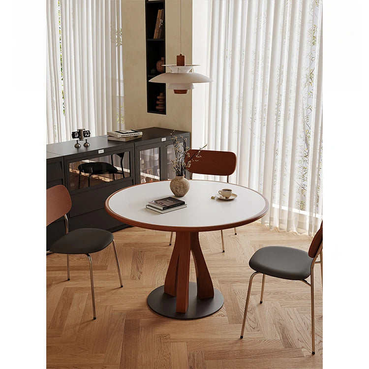 Stylish Solid Wood and Ceramic Sintered Stone Round Dining Table for Modern Interiors hsms-4929
