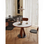 Stylish Solid Wood and Ceramic Sintered Stone Round Dining Table for Modern Interiors hsms-4929