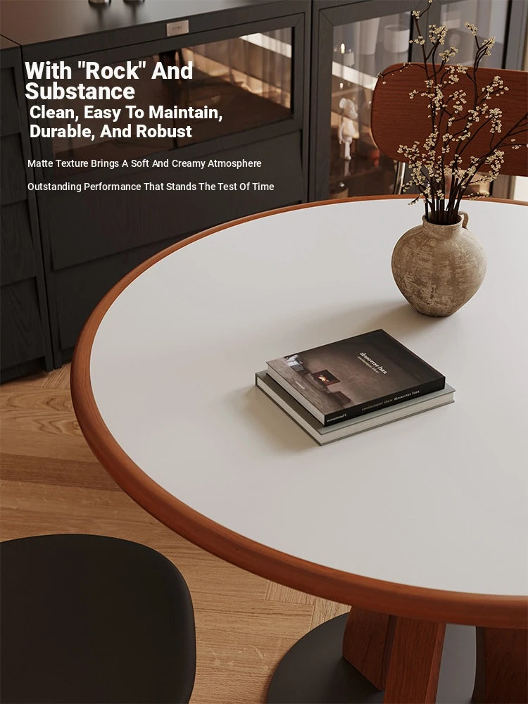 Stylish Solid Wood and Ceramic Sintered Stone Round Dining Table for Modern Interiors hsms-4929