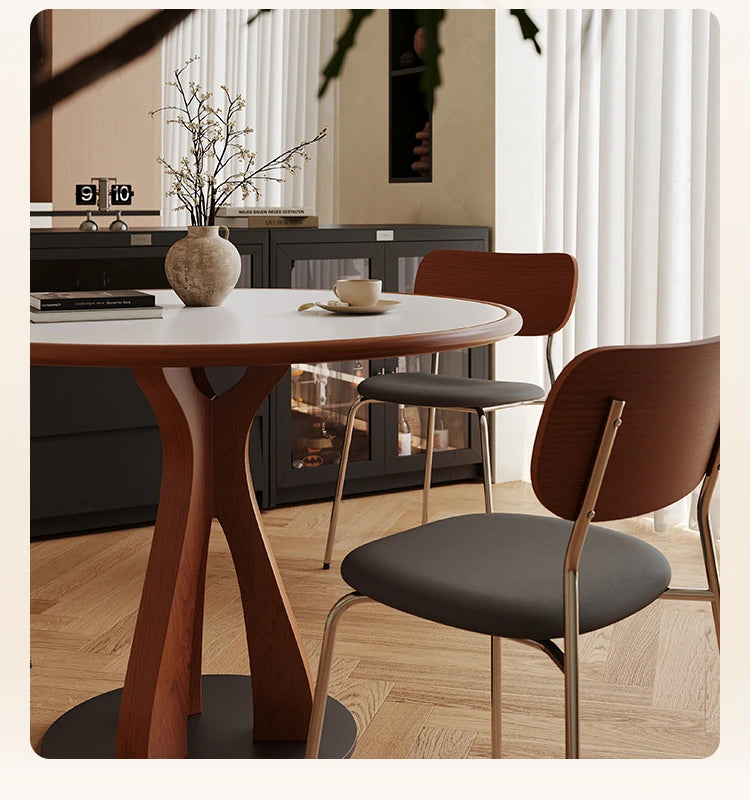 Stylish Solid Wood and Ceramic Sintered Stone Round Dining Table for Modern Interiors hsms-4929
