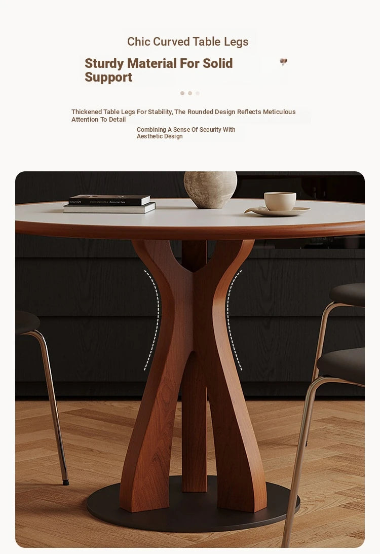 Stylish Solid Wood and Ceramic Sintered Stone Round Dining Table for Modern Interiors hsms-4929