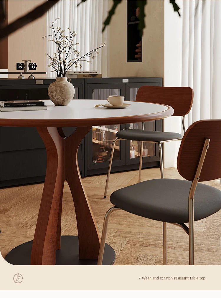 Stylish Solid Wood and Ceramic Sintered Stone Round Dining Table for Modern Interiors hsms-4929