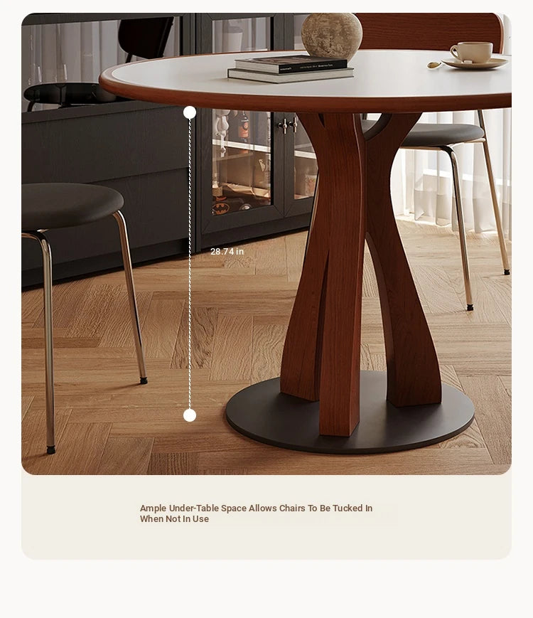 Stylish Solid Wood and Ceramic Sintered Stone Round Dining Table for Modern Interiors hsms-4929