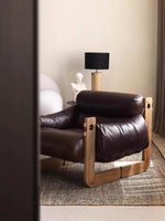 Stylish Ash Wood Armchair with Down Stuffing, Premium Cowhide Leather, and Synthetic Leather Upholstery for Modern Living Spaces hsms-4931
