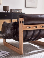 Stylish Ash Wood Armchair with Down Stuffing, Premium Cowhide Leather, and Synthetic Leather Upholstery for Modern Living Spaces hsms-4931