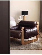 Stylish Ash Wood Armchair with Down Stuffing, Premium Cowhide Leather, and Synthetic Leather Upholstery for Modern Living Spaces hsms-4931