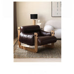 Stylish Ash Wood Armchair with Down Stuffing, Premium Cowhide Leather, and Synthetic Leather Upholstery for Modern Living Spaces hsms-4931