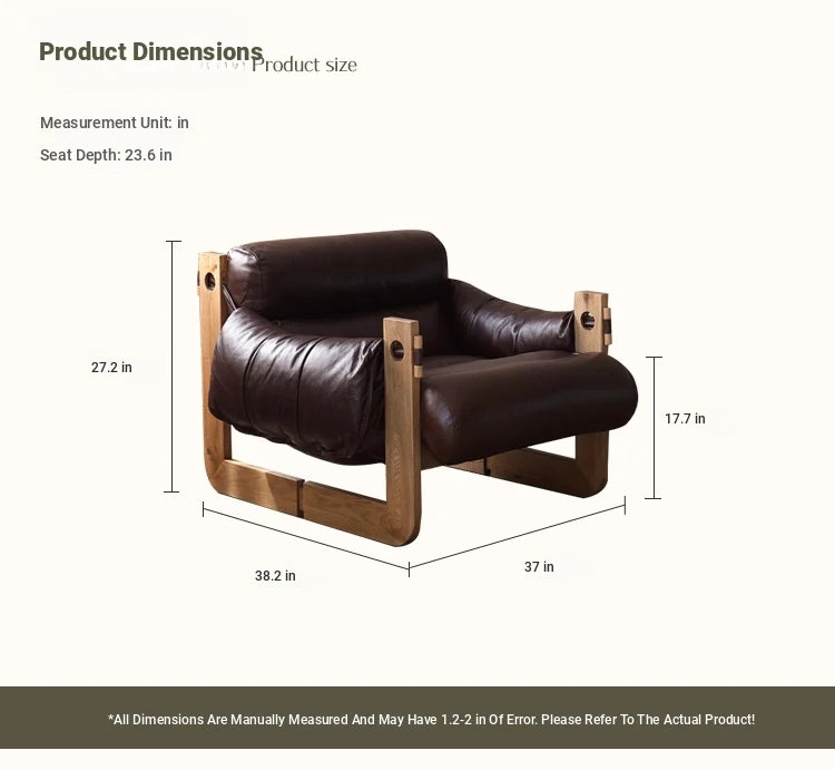 Stylish Ash Wood Armchair with Down Stuffing, Premium Cowhide Leather, and Synthetic Leather Upholstery for Modern Living Spaces hsms-4931