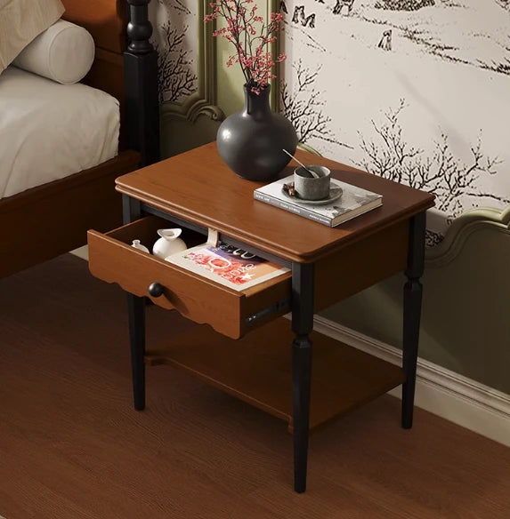 Elegant Solid Wood Bedside Cupboard with Storage Drawer and Bottom Shelf – Perfect for Bedroom Decor hsms-4932