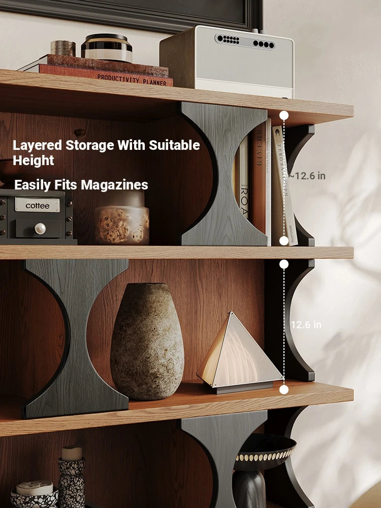 Stylish Multi-Layer Board Cabinet Bookcase - Modern Design with Unique Curved Shelves for Living Room & Home Decor hsms-4933