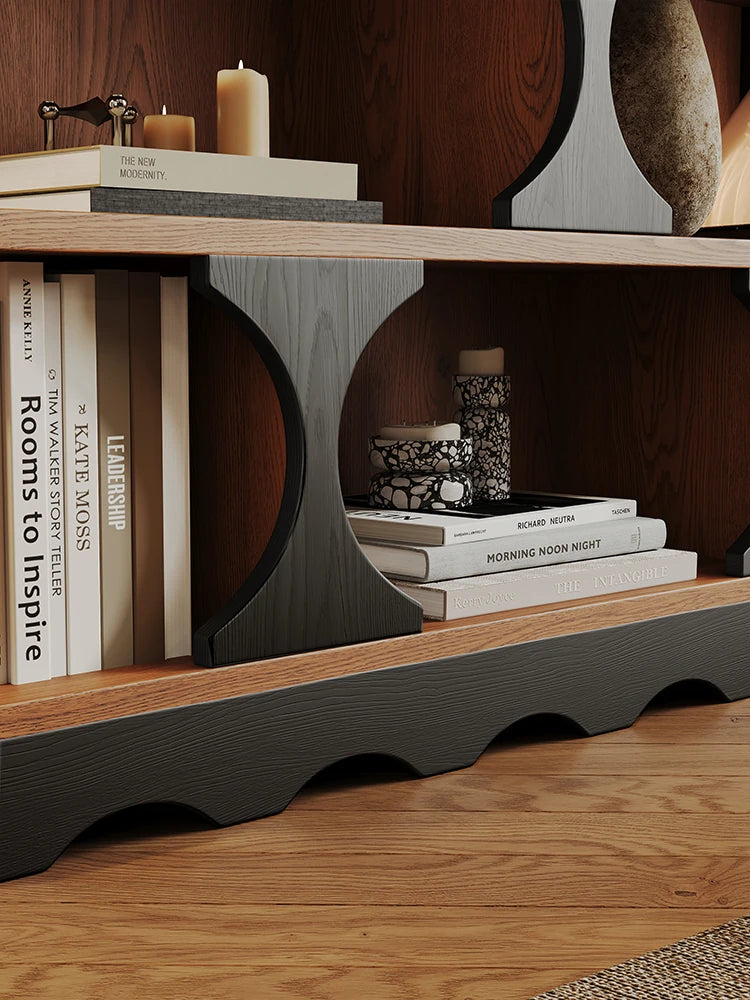 Stylish Multi-Layer Board Cabinet Bookcase - Modern Design with Unique Curved Shelves for Living Room & Home Decor hsms-4933