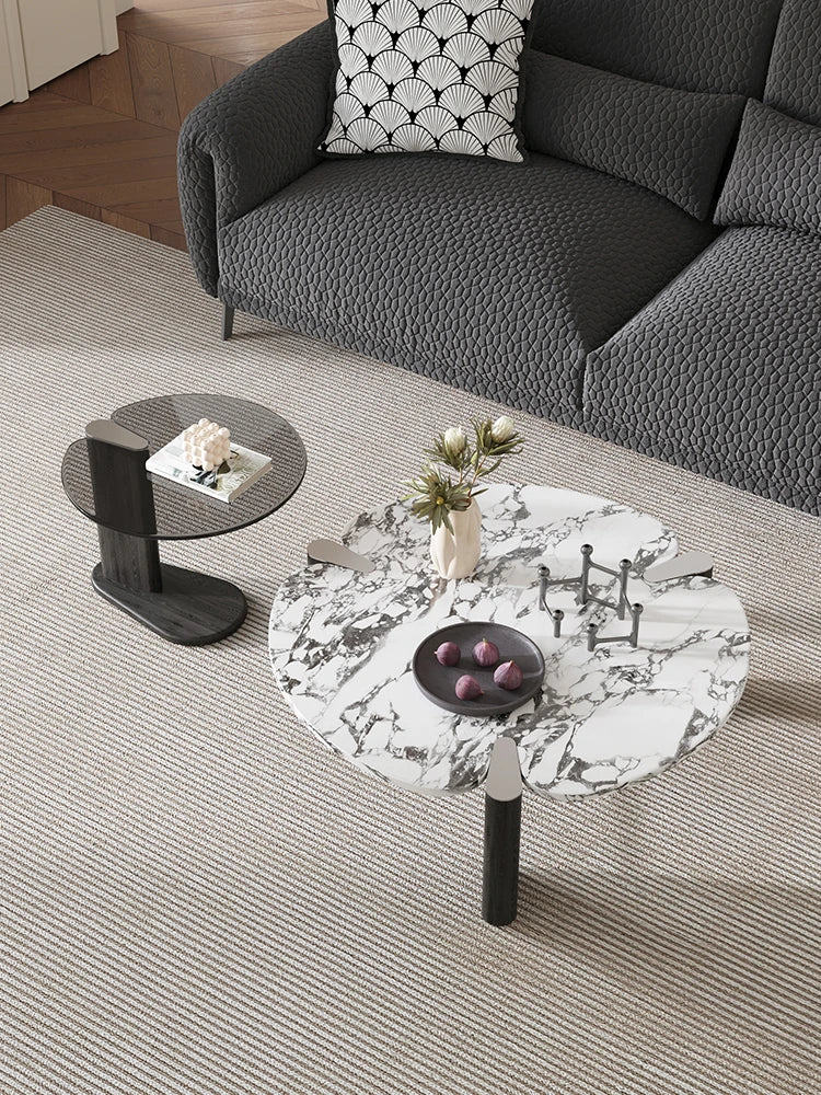 Elegant Ash Wood and Marble Coffee Table with Tempered Glass - Modern Living Room Accent hsms-4936