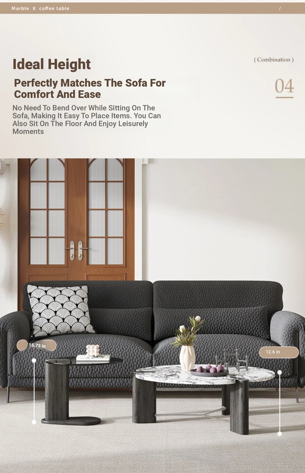 Elegant Ash Wood and Marble Coffee Table with Tempered Glass - Modern Living Room Accent hsms-4936