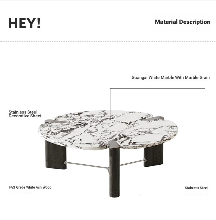 Elegant Ash Wood and Marble Coffee Table with Tempered Glass - Modern Living Room Accent hsms-4936