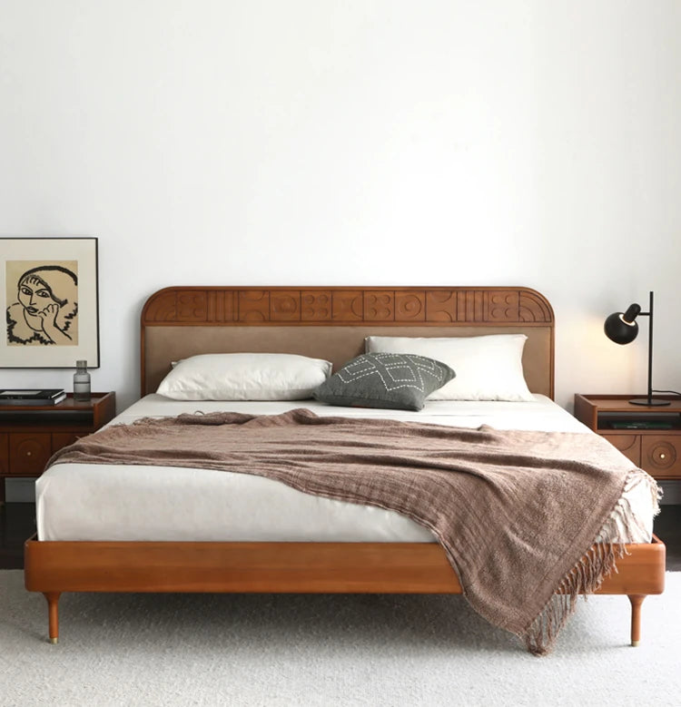 Elegant Solid Wood Bed with Techno Fabric and Red Sandalwood Accents – Stylish Modern Furniture for Your Bedroom hsxz-2156