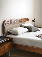 Elegant Solid Wood Bed with Techno Fabric and Red Sandalwood Accents – Stylish Modern Furniture for Your Bedroom hsxz-2156