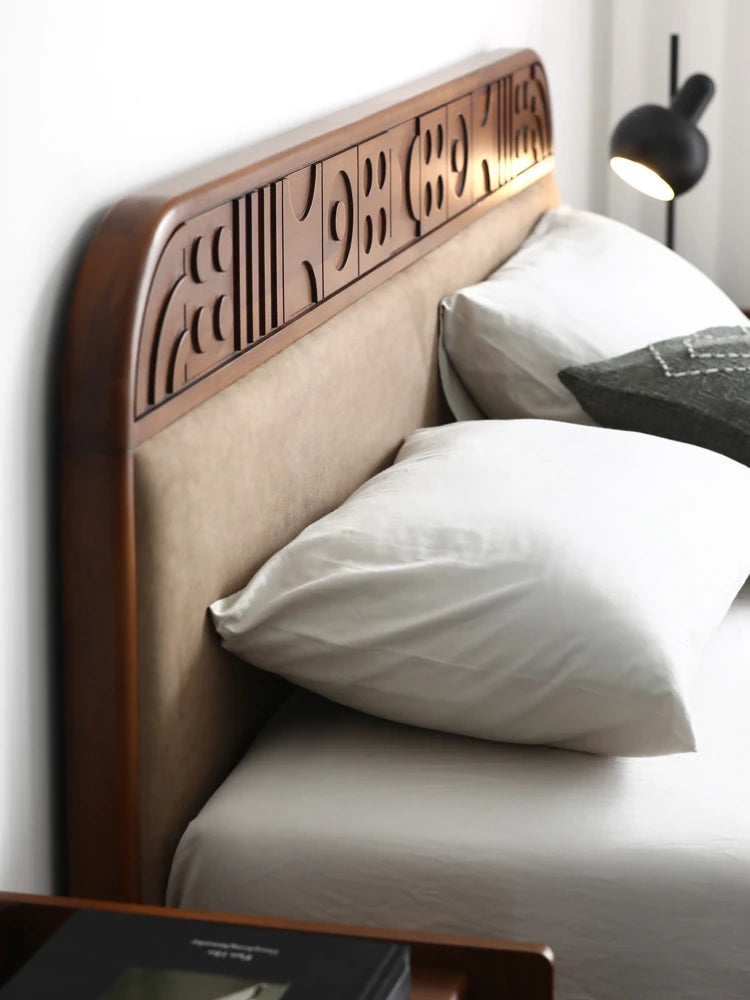 Elegant Solid Wood Bed with Techno Fabric and Red Sandalwood Accents – Stylish Modern Furniture for Your Bedroom hsxz-2156