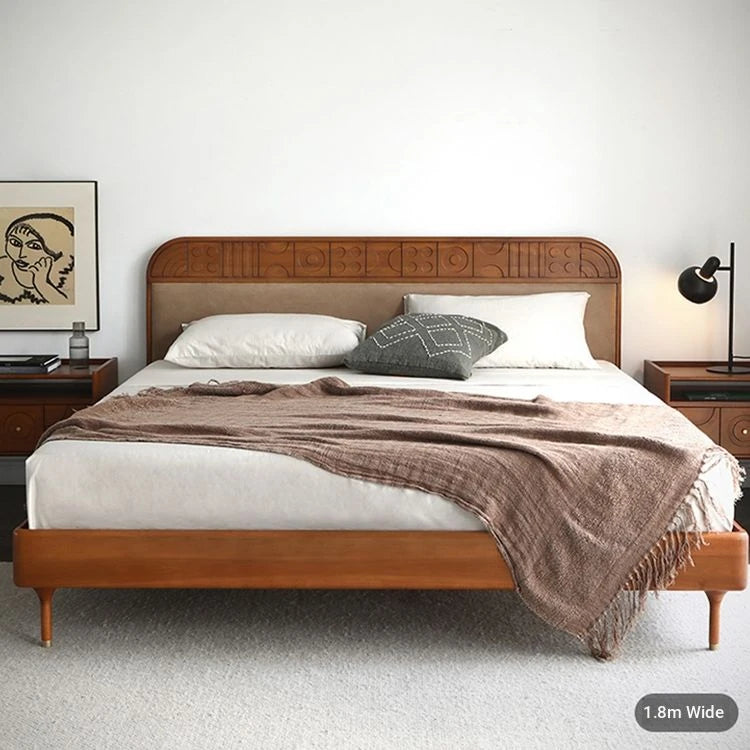 Elegant Solid Wood Bed with Techno Fabric and Red Sandalwood Accents – Stylish Modern Furniture for Your Bedroom hsxz-2156