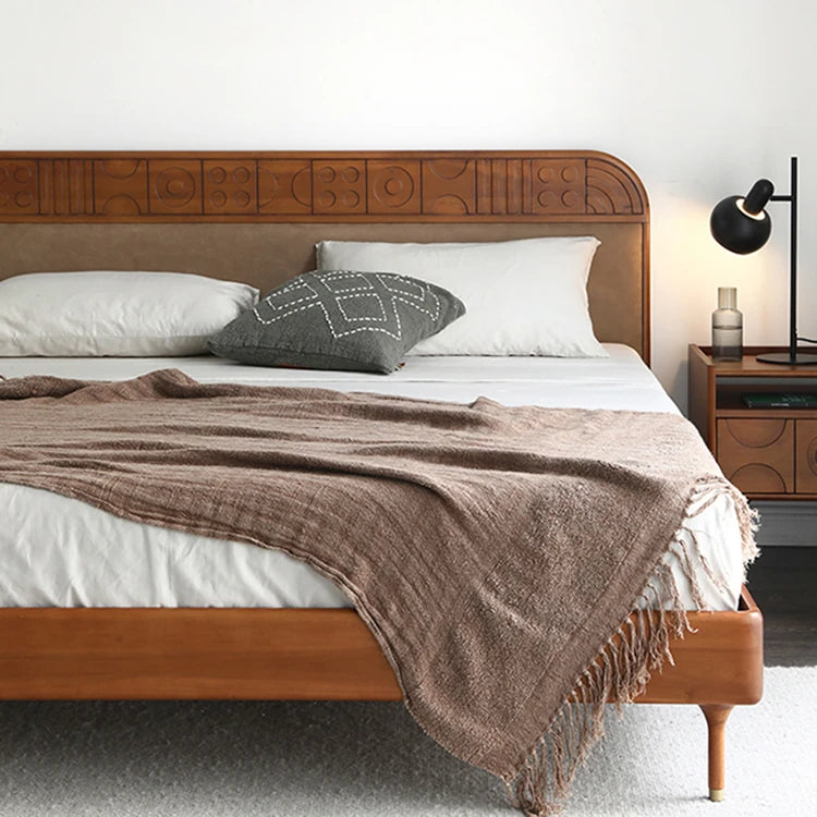 Elegant Solid Wood Bed with Techno Fabric and Red Sandalwood Accents – Stylish Modern Furniture for Your Bedroom hsxz-2156