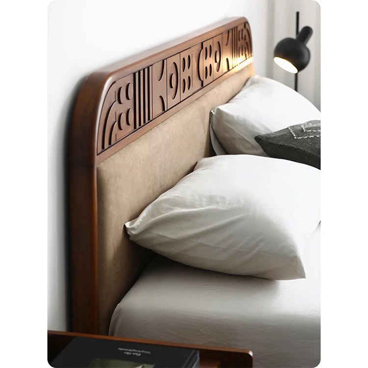 Elegant Solid Wood Bed with Techno Fabric and Red Sandalwood Accents – Stylish Modern Furniture for Your Bedroom hsxz-2156