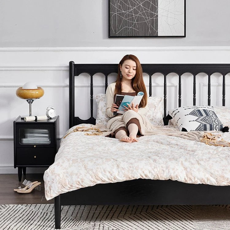 Stylish Red Oak Pine Bed Frame with Elegant Headboard – Perfect Blend of Comfort and Chic Design for Your Bedroom hsxz-2157