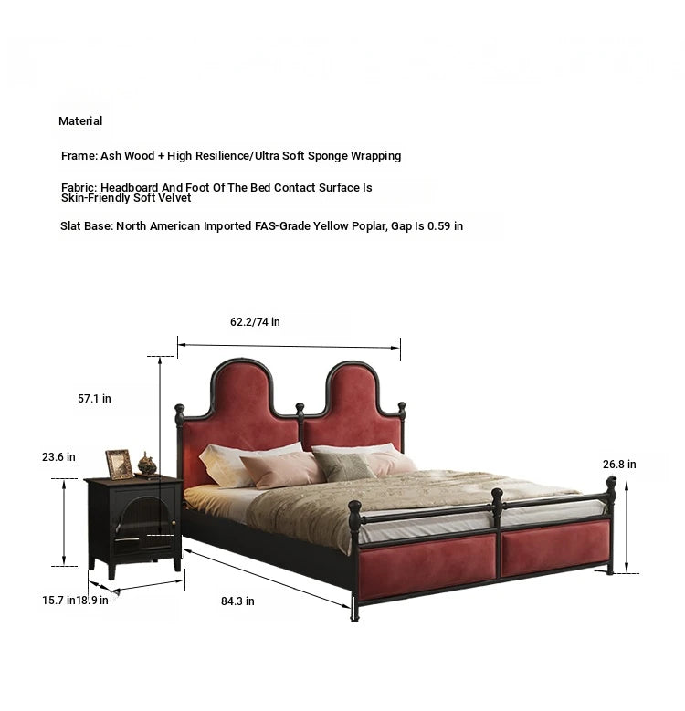 Elegant Ash Wood and Cherry Wood Upholstered Bed with Spacious Foam Mattress and Stylish Storage Drawers hsxz-2160